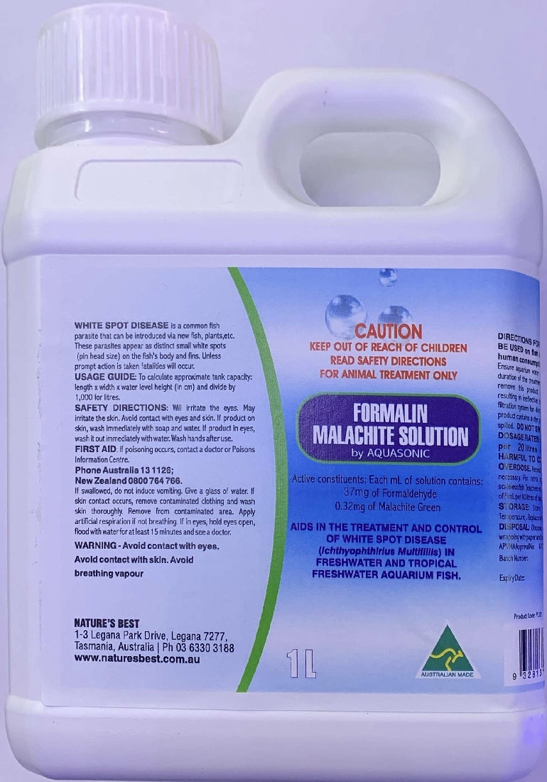 Aquasonic Formalin Malachite Green Solution 1000ml 1lHurstville Aquarium