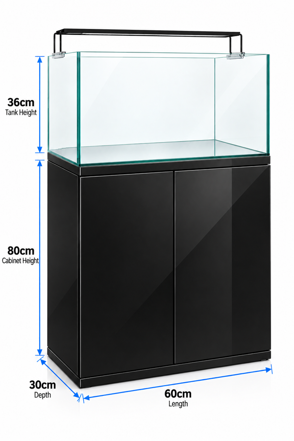 Dymax Gs Series Aquarium Black Set (60cmx30cmx36cm 6mm) W/tank, Cabinet, Rex Light