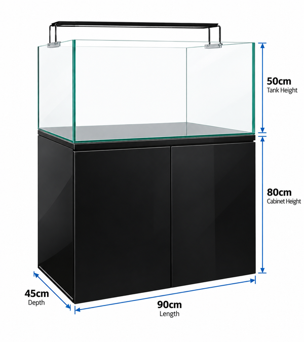 Dymax Gs Series Aquarium Black Set (90cmx45cmx50cm 10mm) W/tank, Cabinet, Rex Light