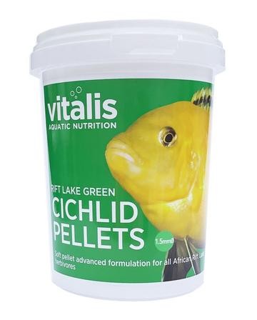 Vitalis Aquatic Nutrition Cichlid Herbivore (green) Rift Lake Pellet 1.5mm 140g-Hurstville Aquarium