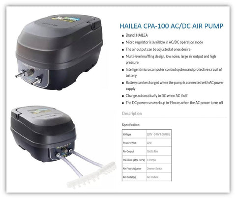 Hailea Cpa100 Ac/dc Battery Air Pump-Hurstville Aquarium
