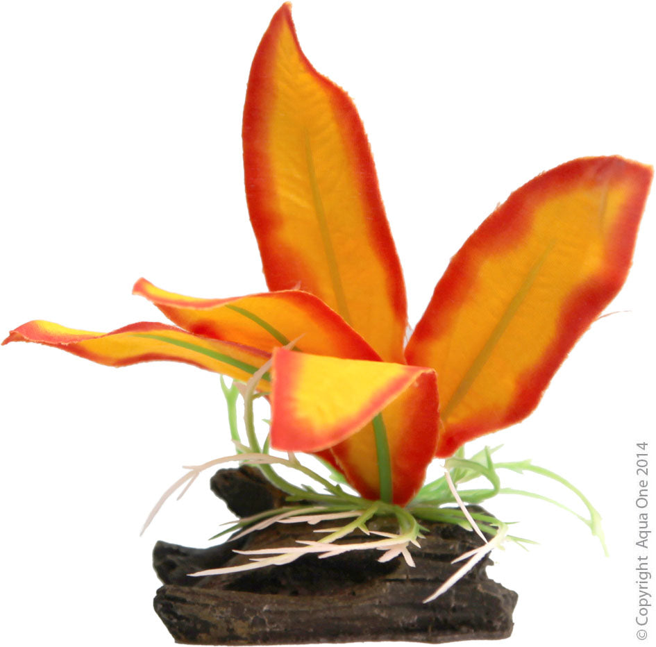 Aqua One Plastic Plant Orange Sword W Log Base Sm (28182)