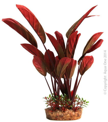 Aqua One Silk Plant Red Echinodorus With Gravel Base Large (29076)-Hurstville Aquarium