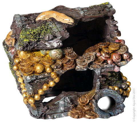 Aqua One Ornament Treasure Chest With Coins And Eel 14.5x12x12cm (36745)-Hurstville Aquarium