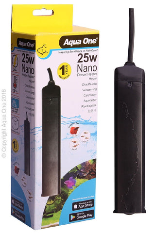 Aqua One Nano Plastic Preset 25w Heater 15cm (15045)-Hurstville Aquarium