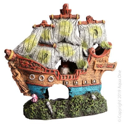 Aqua One Ornament Sailing Ship 15x6.5x14cmh (36974)-Hurstville Aquarium
