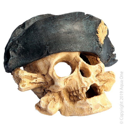 Aqua One Ornament Skull With Hat 13x12x11cm (36789)-Hurstville Aquarium
