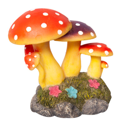 Aqua One Ornament Cluster Of Mushrooms On Mossy Rock 11.5wx7.5dx10.5cmh