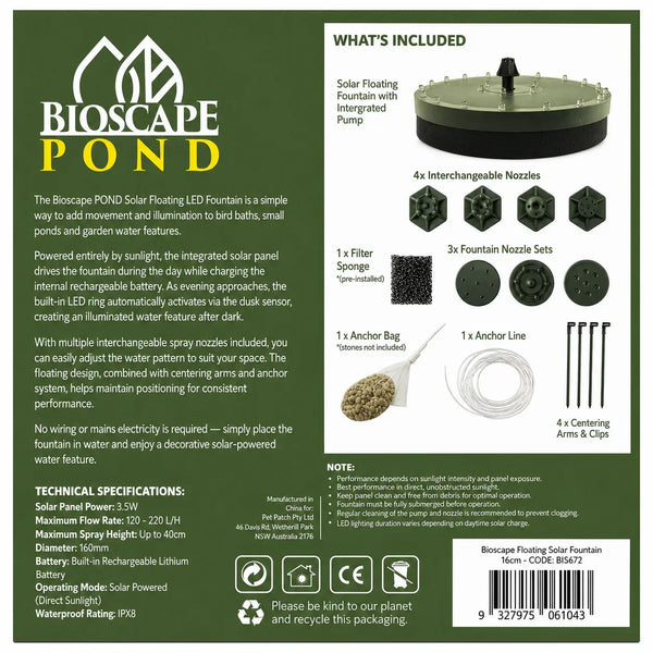 Bioscape Floating Solar Fountain 16cm 