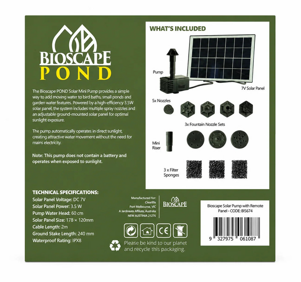 Bioscape Solar Pump With Remote Panel